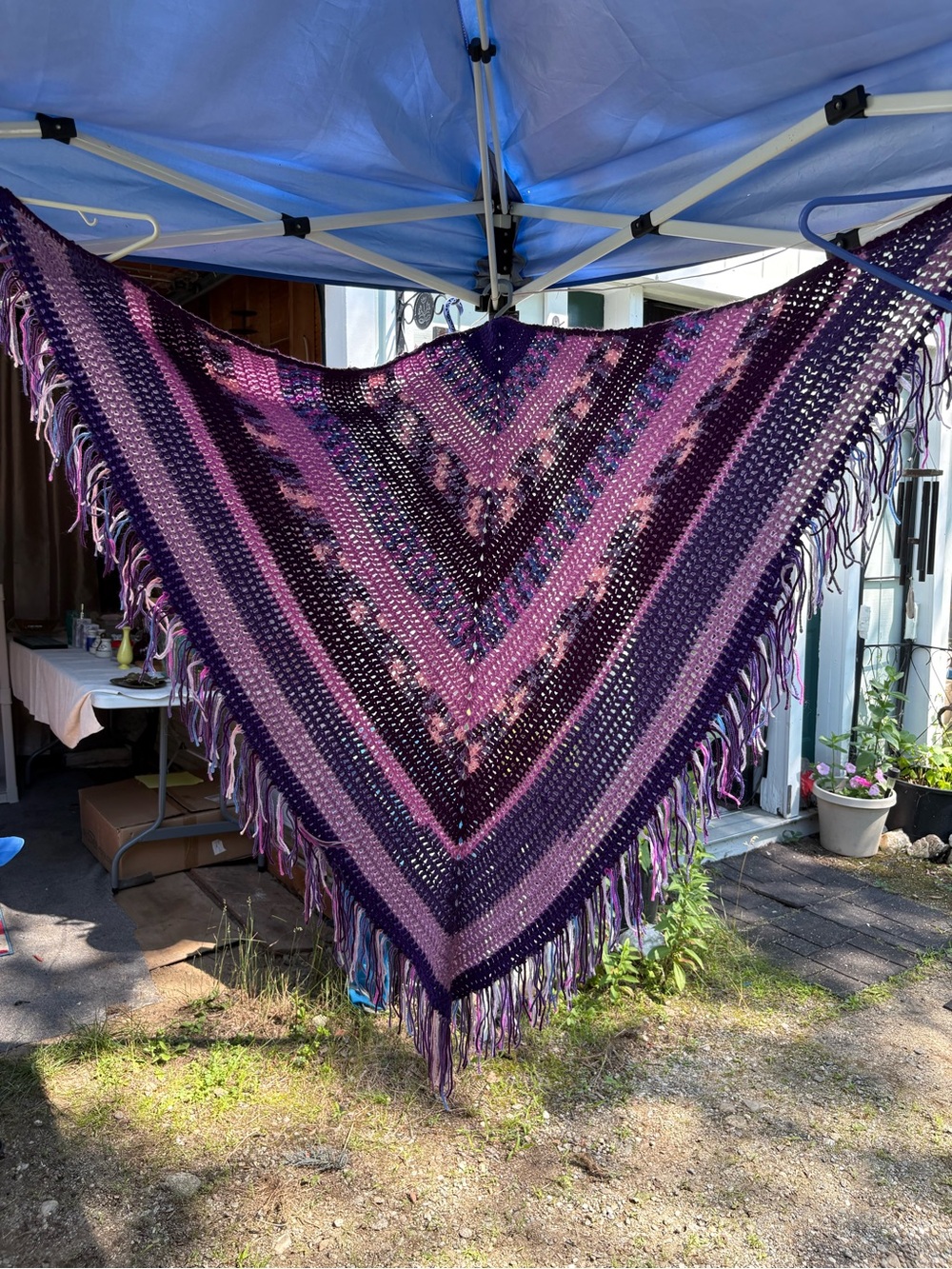 Handmade Purple Chevron Shawl - Women Other 63” W x 45”L